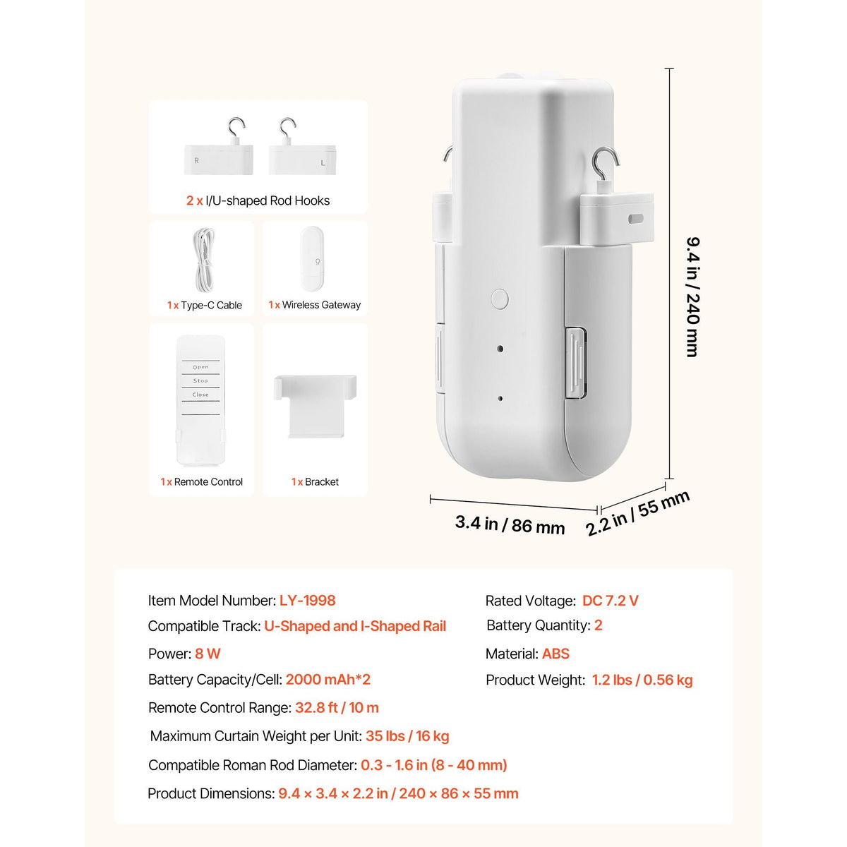 Automatic Curtain Opener, APP and Remote Control, Hub Included, Electric Smart Curtain Opener Compatible with Alexa and Google Home, Timed Opening and Closing, for U-shaped/I-shaped Rails
