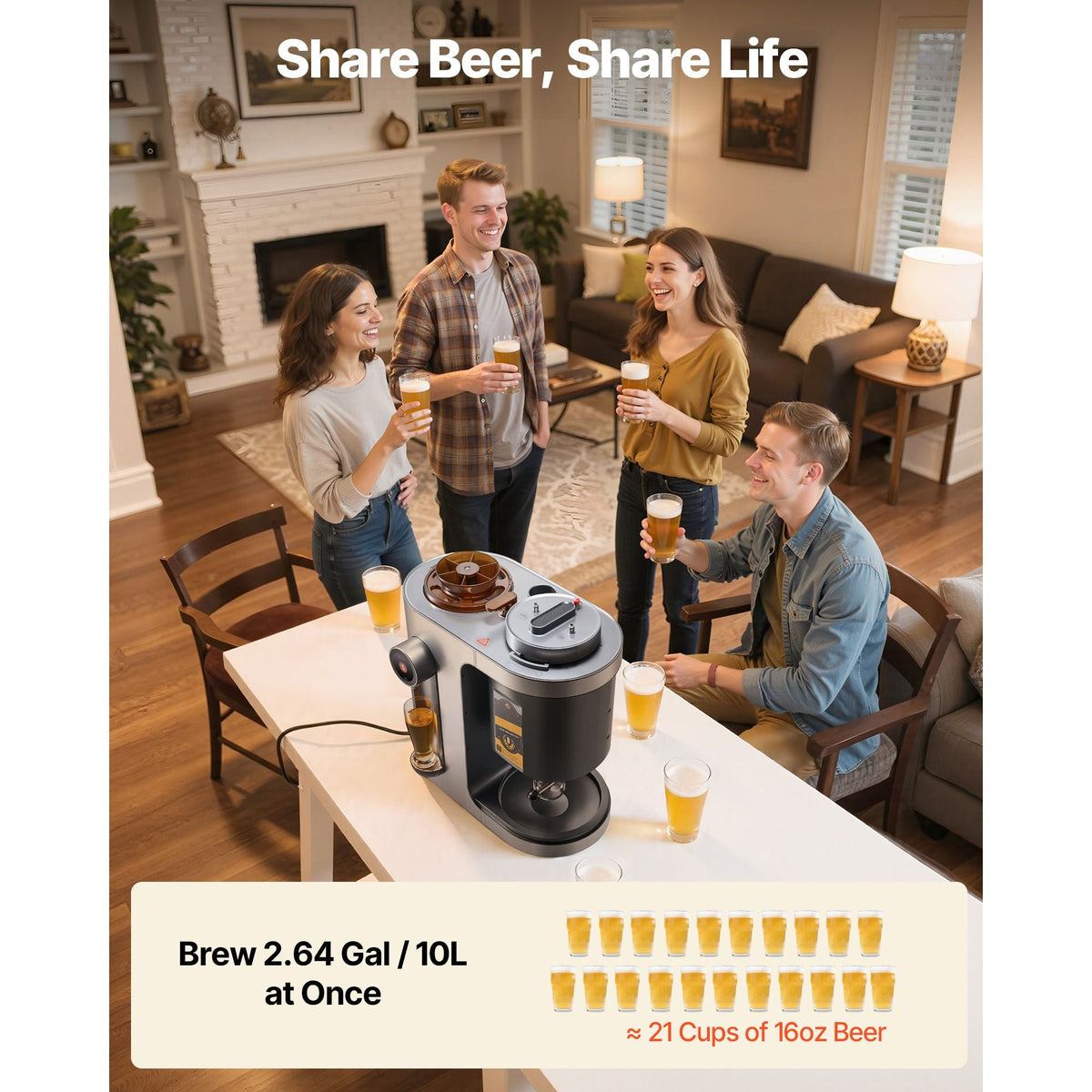 Automatic Home Beer Brewer, 1500W Electric Beer Brewing Machine, 3.43 Gal All-in-One Home Brewer with Mash Boil Device, 304 Stainless Steel Internal Tank, Auto Temperature & Pressure Control
