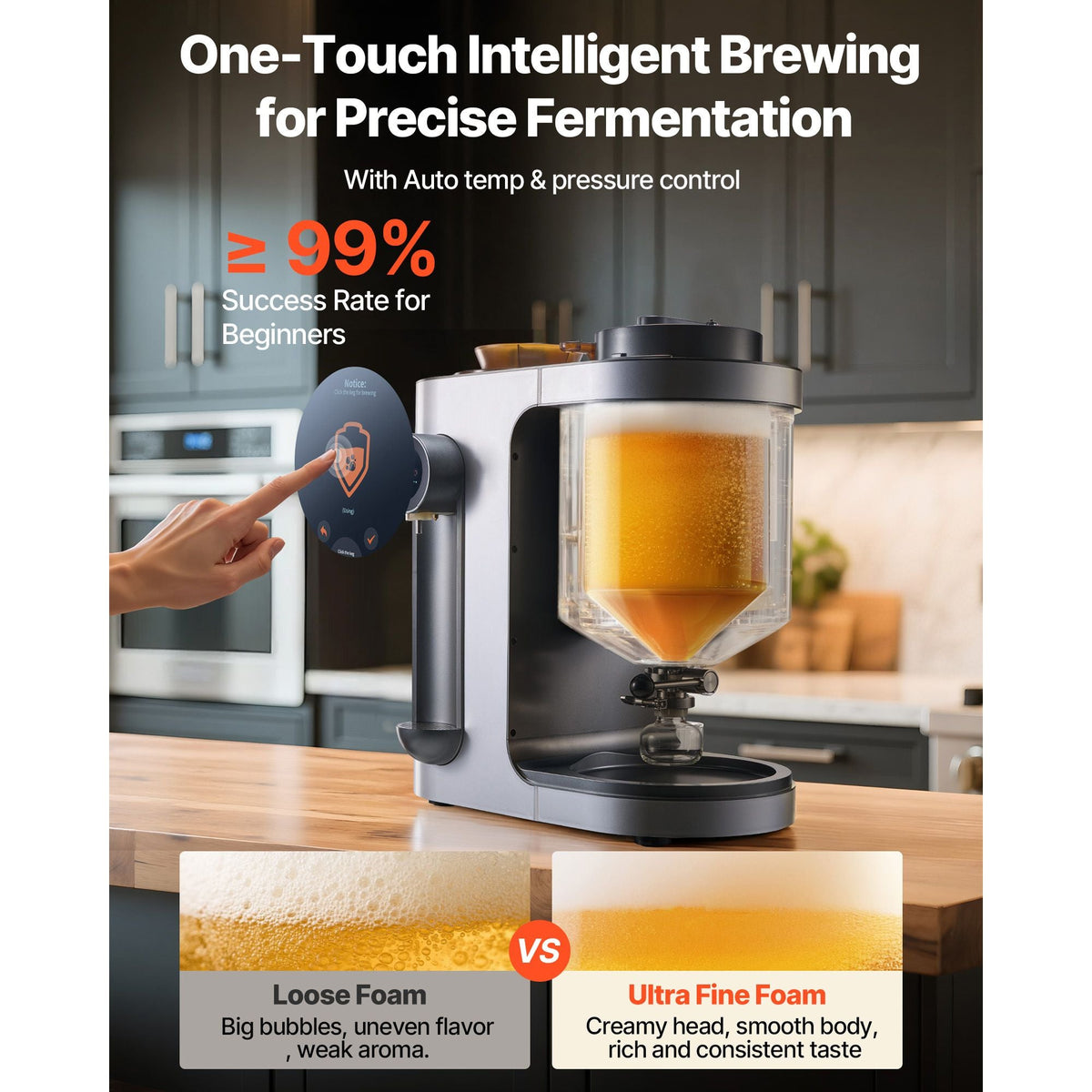 Automatic Home Beer Brewer, 1500W Electric Beer Brewing Machine, 3.43 Gal All-in-One Home Brewer with Mash Boil Device, 304 Stainless Steel Internal Tank, Auto Temperature & Pressure Control