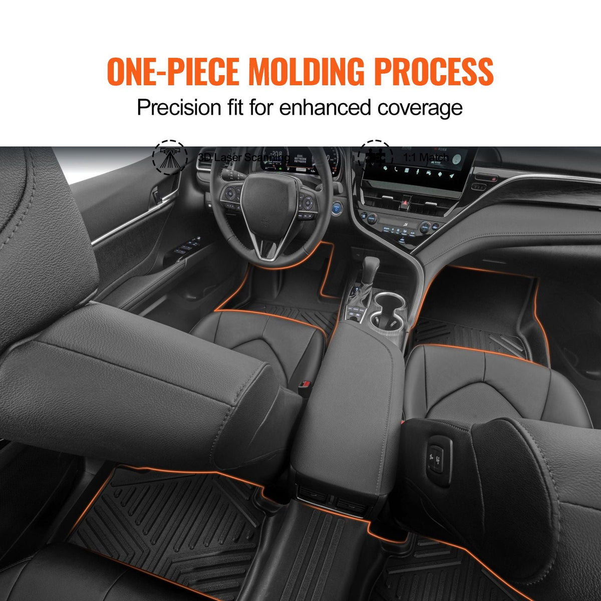 Automotive Floor Mats, Fits for Toyota Camry 2018-2024, 3 pcs Front and 2nd Row Liners, All Weather Custom Fit TPE Vehicle Floor Mats, Easy to Clean and Secure Floor Liners for SUV, Black