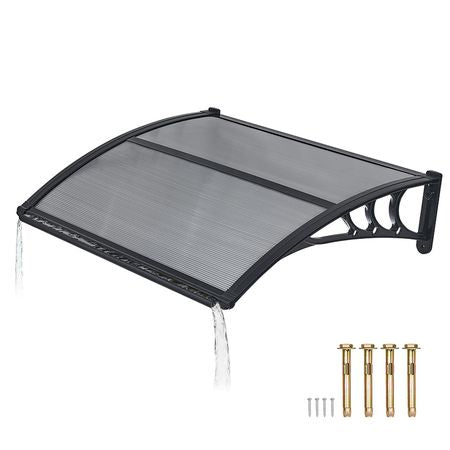 Awnings for Door Entrance, 30 x 39 in, Exterior Front Door Window Awnings with Drainage & ABS Bracket, Rain Snow Sun Protection, Overhang Polycarbonate Door Canopy for Porch Patio, Smoky Gray