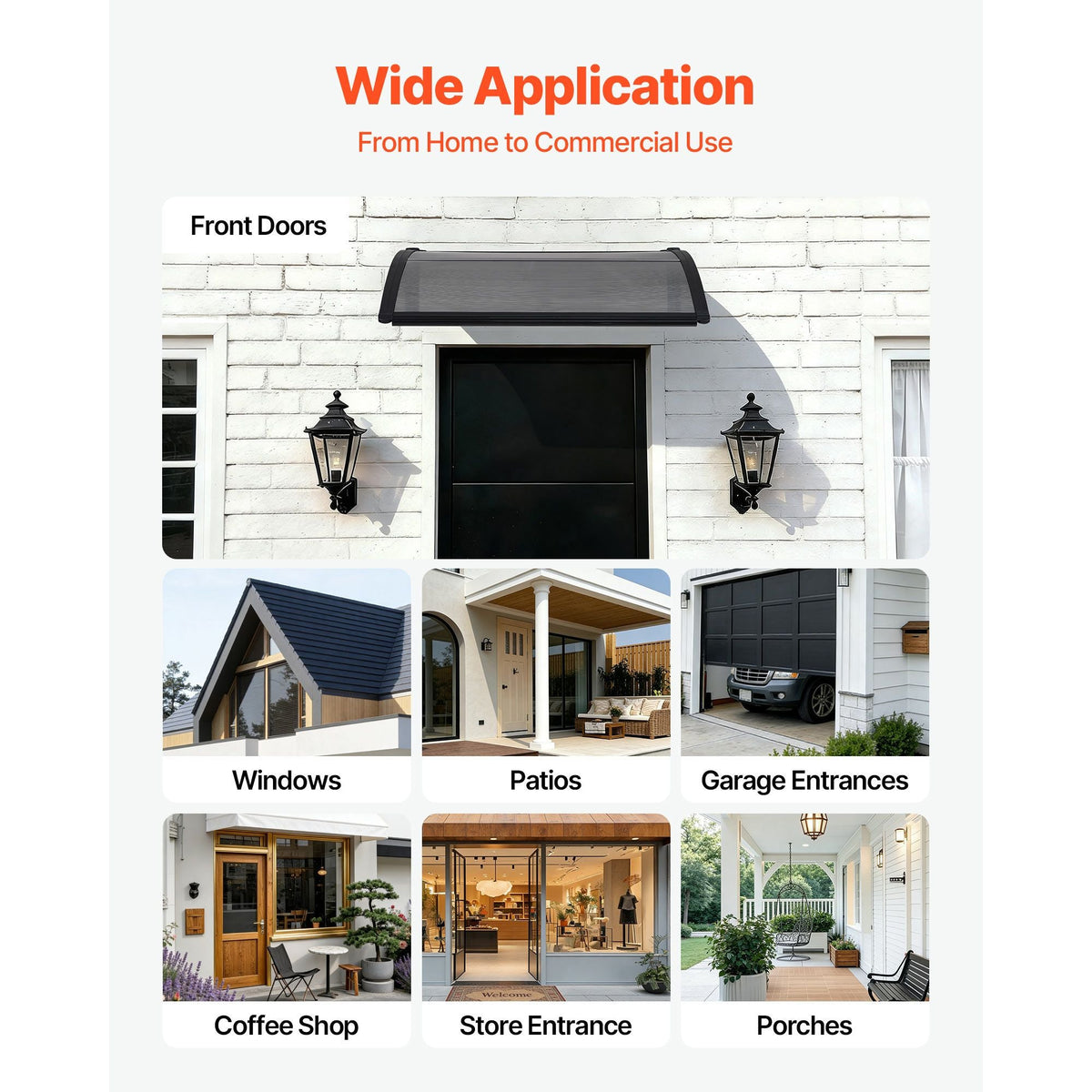 Awnings for Door Entrance, 30 x 39 in, Exterior Front Door Window Awnings with Drainage & ABS Bracket, Rain Snow Sun Protection, Overhang Polycarbonate Door Canopy for Porch Patio, Smoky Gray