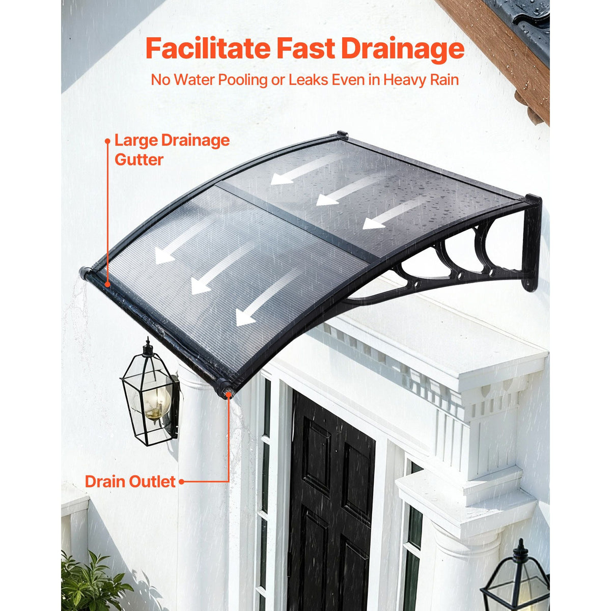 Awnings for Door Entrance, 38 x 40 in, Exterior Front Door Window Awnings with Drainage & ABS Bracket, Rain Snow Sun Protection, Overhang Polycarbonate Door Canopy for Porch Patio, Smoky Gray