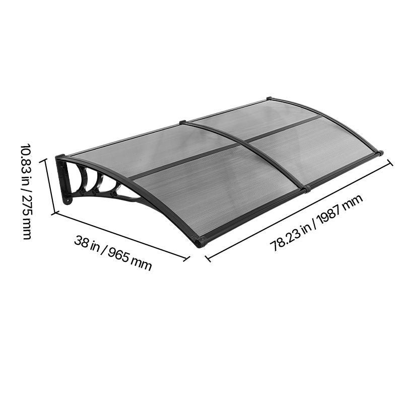 Awnings for Door Entrance, 38 x 78 in, Exterior Front Door Window Awnings with Drainage & ABS Bracket, Rain Snow Sun Protection, Overhang Polycarbonate Door Canopy for Porch Patio, Smoky Gray