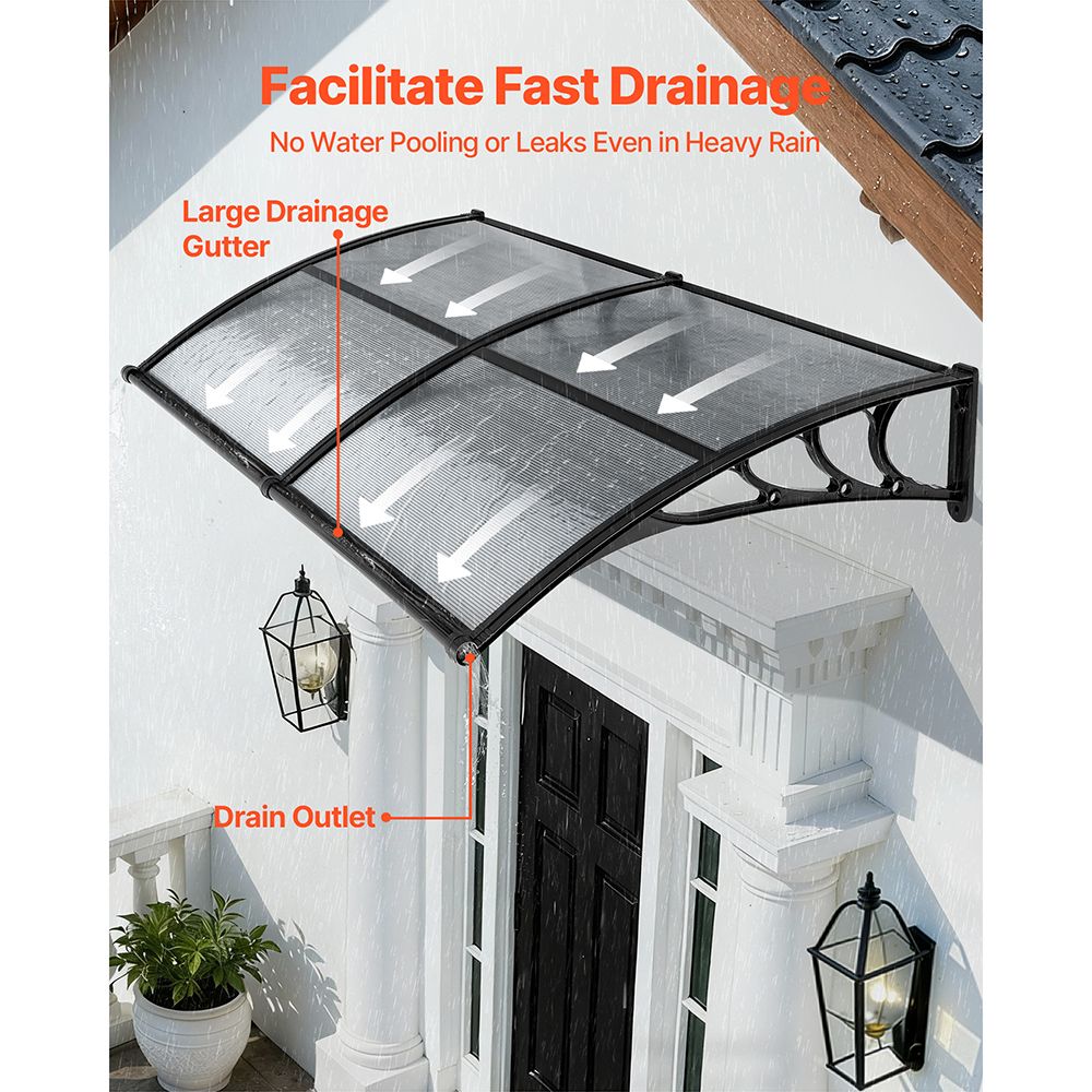 Awnings for Door Entrance, 38 x 78 in, Exterior Front Door Window Awnings with Drainage & ABS Bracket, Rain Snow Sun Protection, Overhang Polycarbonate Door Canopy for Porch Patio, Smoky Gray