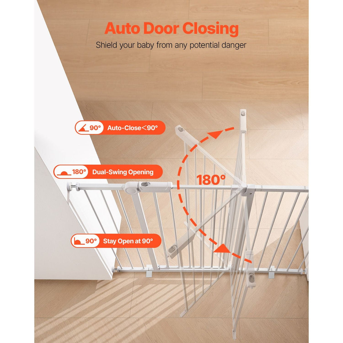 Baby Gate, 26-48 Inches Adjustable Width, 36 Inches High Dog Gate, Easy Step Walk Thru, for Child Pet Security, Pressure Mount Kit, Wall Cups, One-Hand Open, for Stairs and Doorways, White