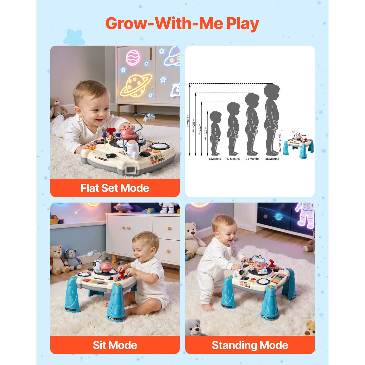 Baby Spacecraft Musical Table Toys for 1-3 Years Old, Learning Activity Desk with Space Theme & Soft-glow Star Projector & 60+ Sound Sources, Toddler Learning Table for Kids 6+ Months