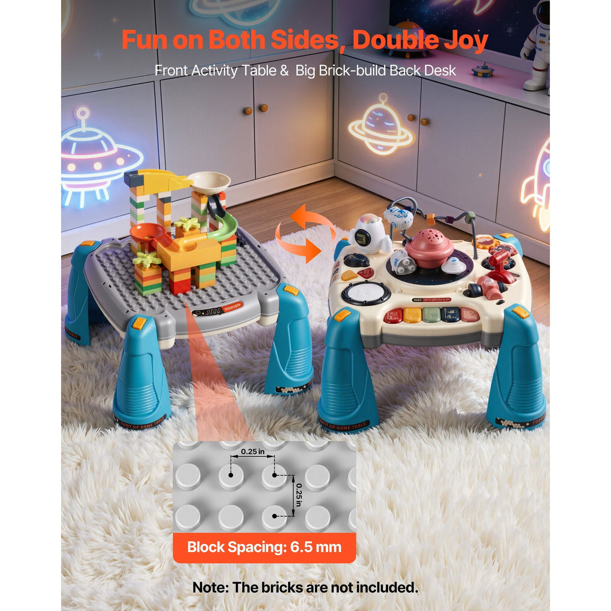 Baby Spacecraft Musical Table Toys for 1-3 Years Old, Learning Activity Desk with Space Theme & Soft-glow Star Projector & 60+ Sound Sources, Toddler Learning Table for Kids 6+ Months