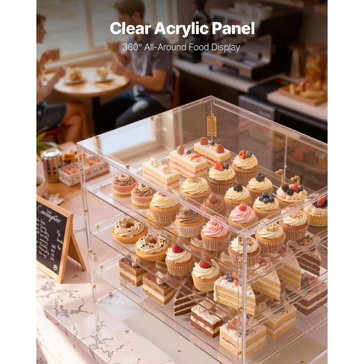 Bakery Display Case, 4-Tier Commercial Countertop Pastry Display Case, Clear Acrylic Bread Box for Kitchen, Party Cake Cabinet with Magnetic Rear Door for Cookie Dessert Donut, 22.4"x17.3"x15.9"