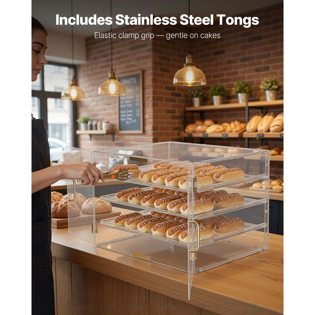 Bakery Display Case, 4-Tier Commercial Countertop Pastry Display Case, Clear Acrylic Bread Box for Kitchen, Party Cake Cabinet with Magnetic Rear Door for Cookie Dessert Donut, 22.4"x17.3"x15.9"