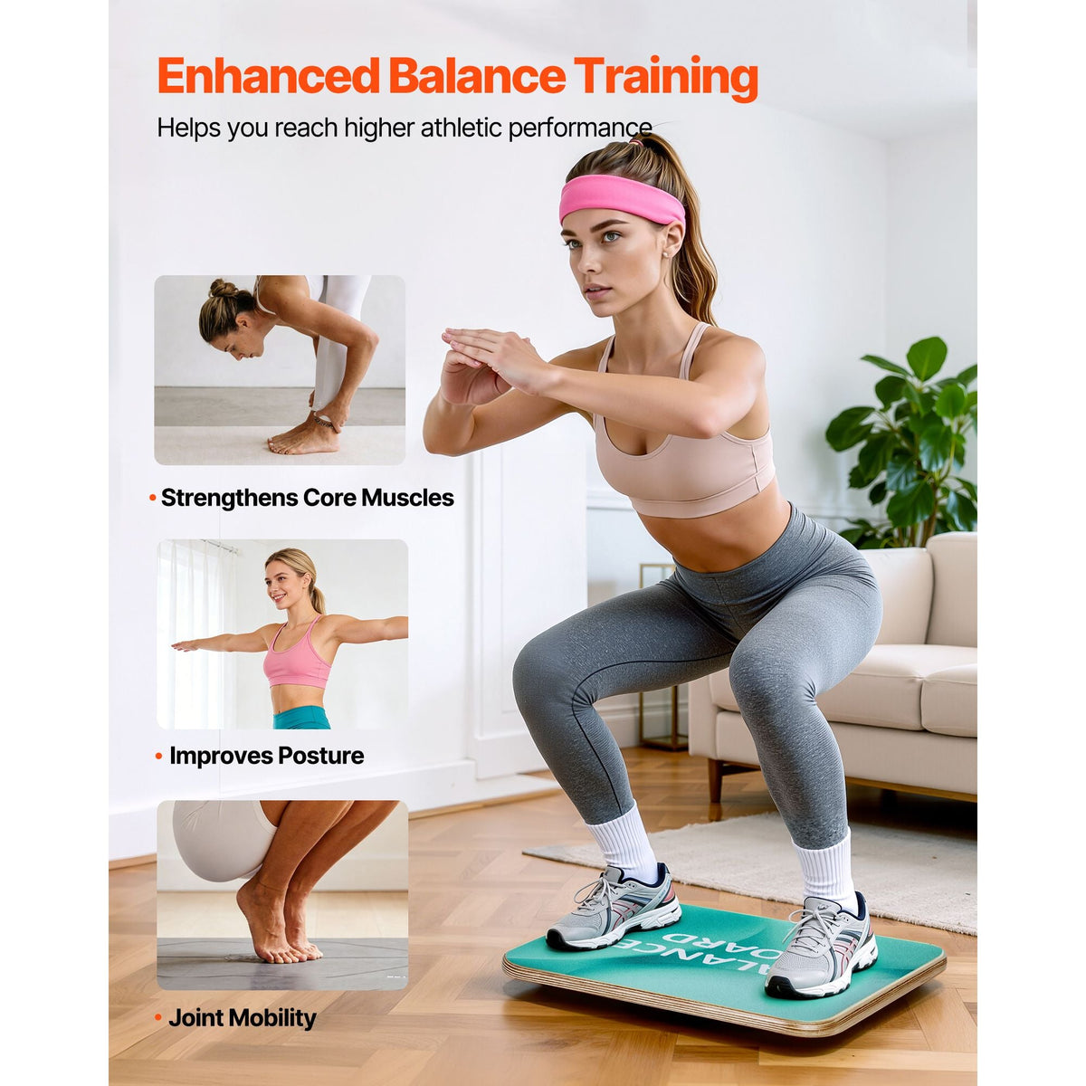 Balance Board, 360° Rotating Wobble Board Trainer for Adults 3-Level Adjustable, Wooden Balance Training Equipment, Slip-Resistant Surface for Core Workout, Standing Desk Exercise, Home Gym