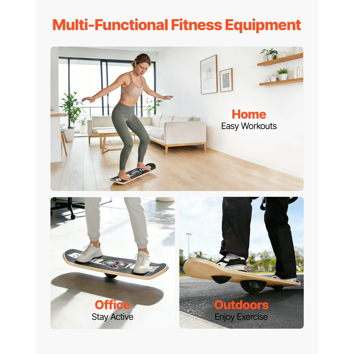 Balance Board, Wobble Board Trainer for Adults 3-Level Adjustable Base, Premium Wooden Balance Training Equipment, Slip-Resistant Surface for Core Workout, Standing Desk Exercise, Home Gym, Yoga