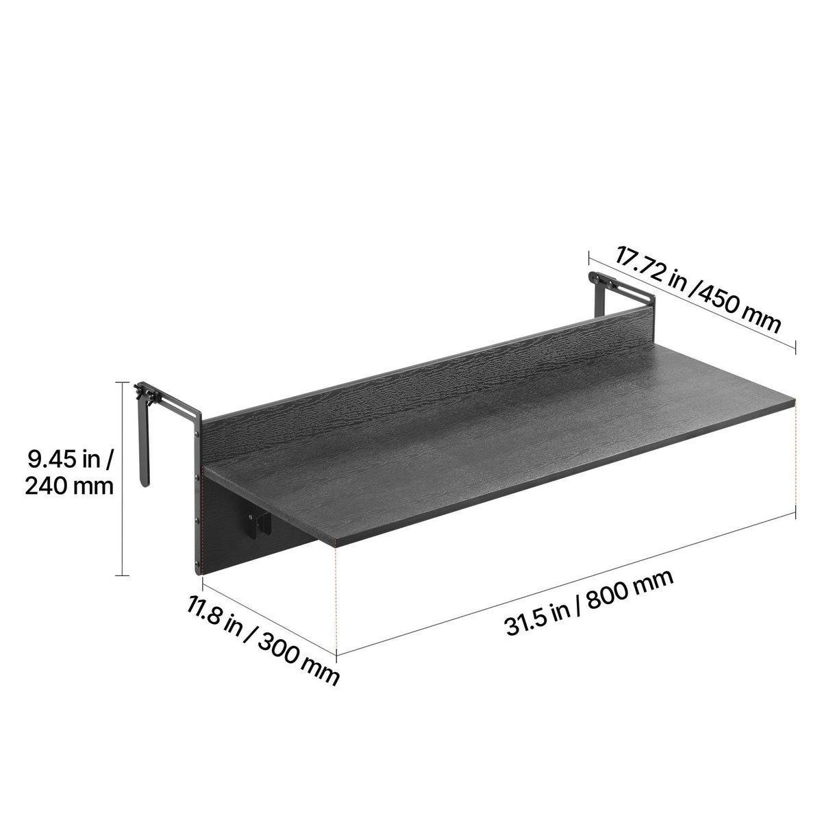 Balcony Hanging Table, 12 x 32 in Folding Balcony Railing Table, Outdoor Balcony Bar Table for Railings, 50 lbs Loading, Fit Railing from 1" to 4.3", Serving Table for Patio & Deck