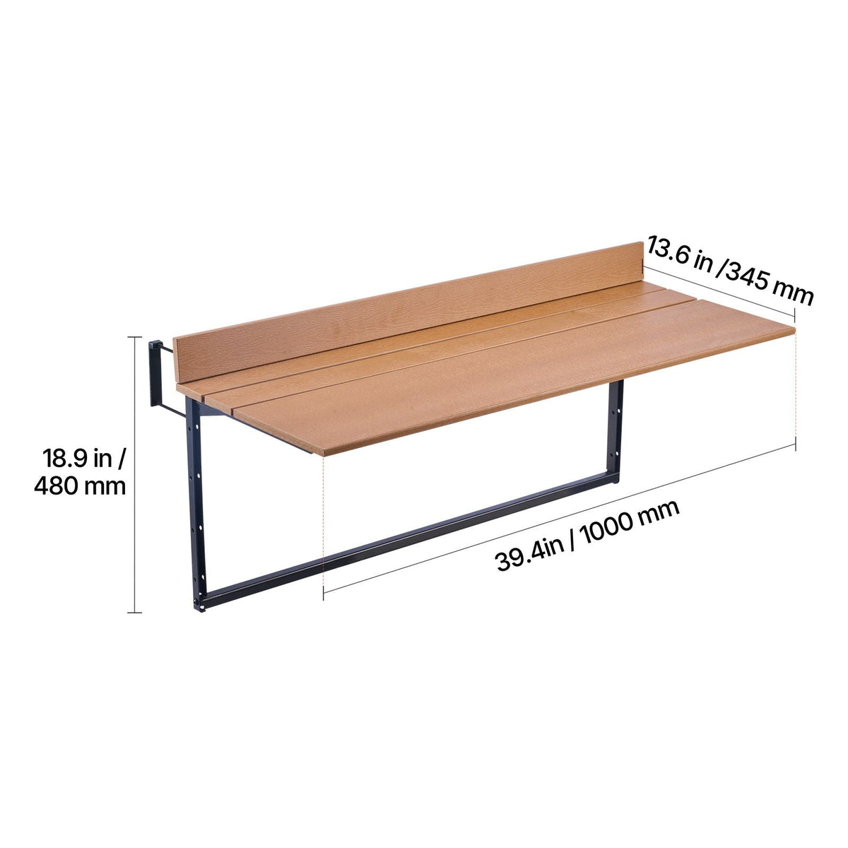 Balcony Hanging Table, 15 x 39 in Folding Balcony Railing Table, Outdoor Balcony Bar Table for Railings, 5-Level Adjustable, Fit Railing from 1" to 5.3", Serving Table for Patio & Deck