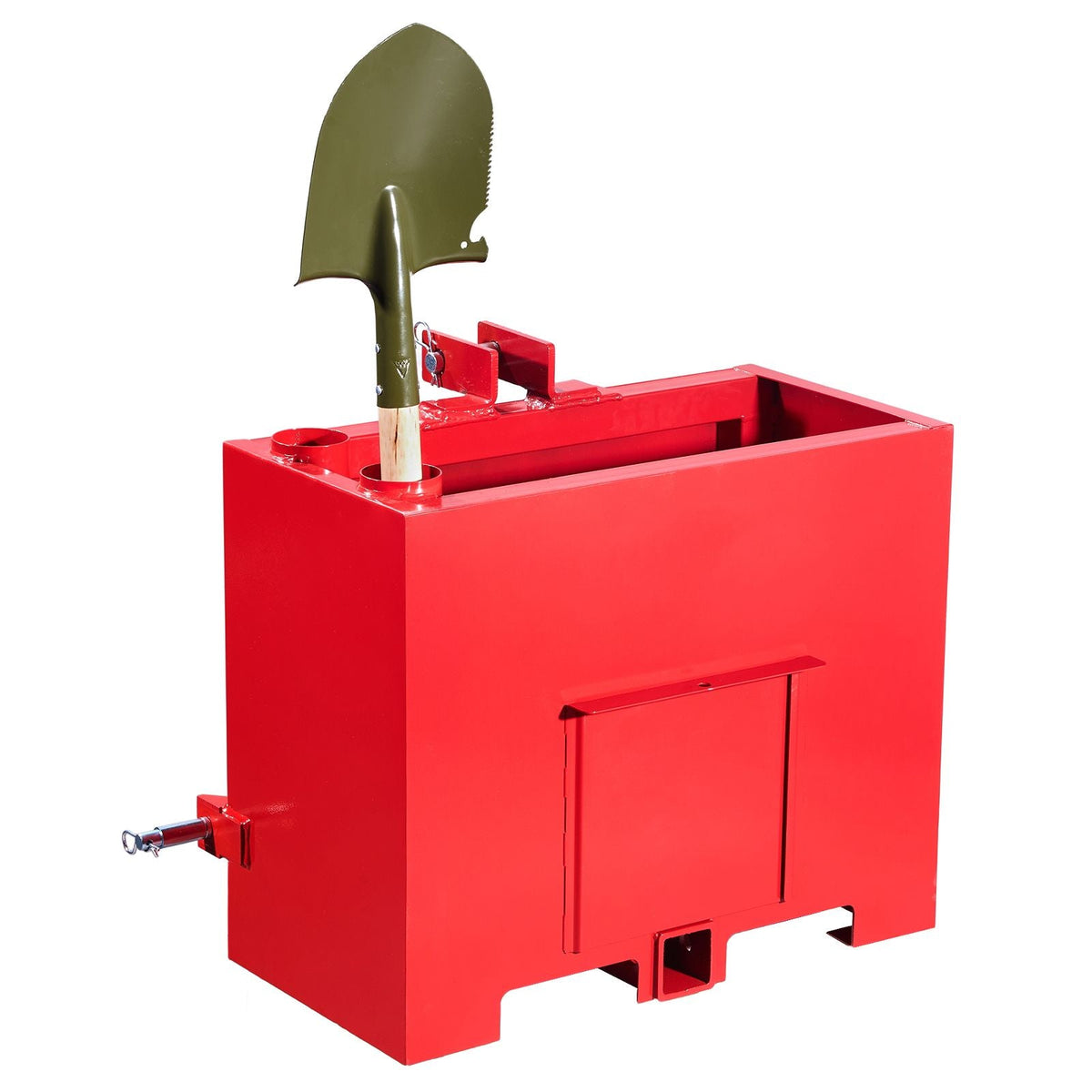 Ballast Box, 3-Point Category 1 Tractor Ballast of 800lbs Capacity, for 2 Inch Hitch Receiver, Heavy-Duty Steel 4.3 ft³ Large Volume Loader Attachment with Sliding Door, Red