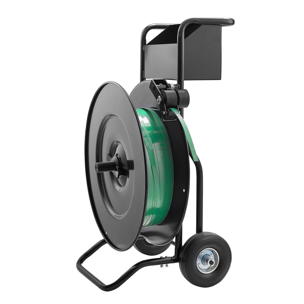 Banding Strapping Cart, Fit for PET / PP / Steel Strap Coils with 8 or 16 inches Core Size, Heavy Duty Strapping Dispenser Equipped with Upgrade Drum Brake, Built-in Spacious Tray for Tools