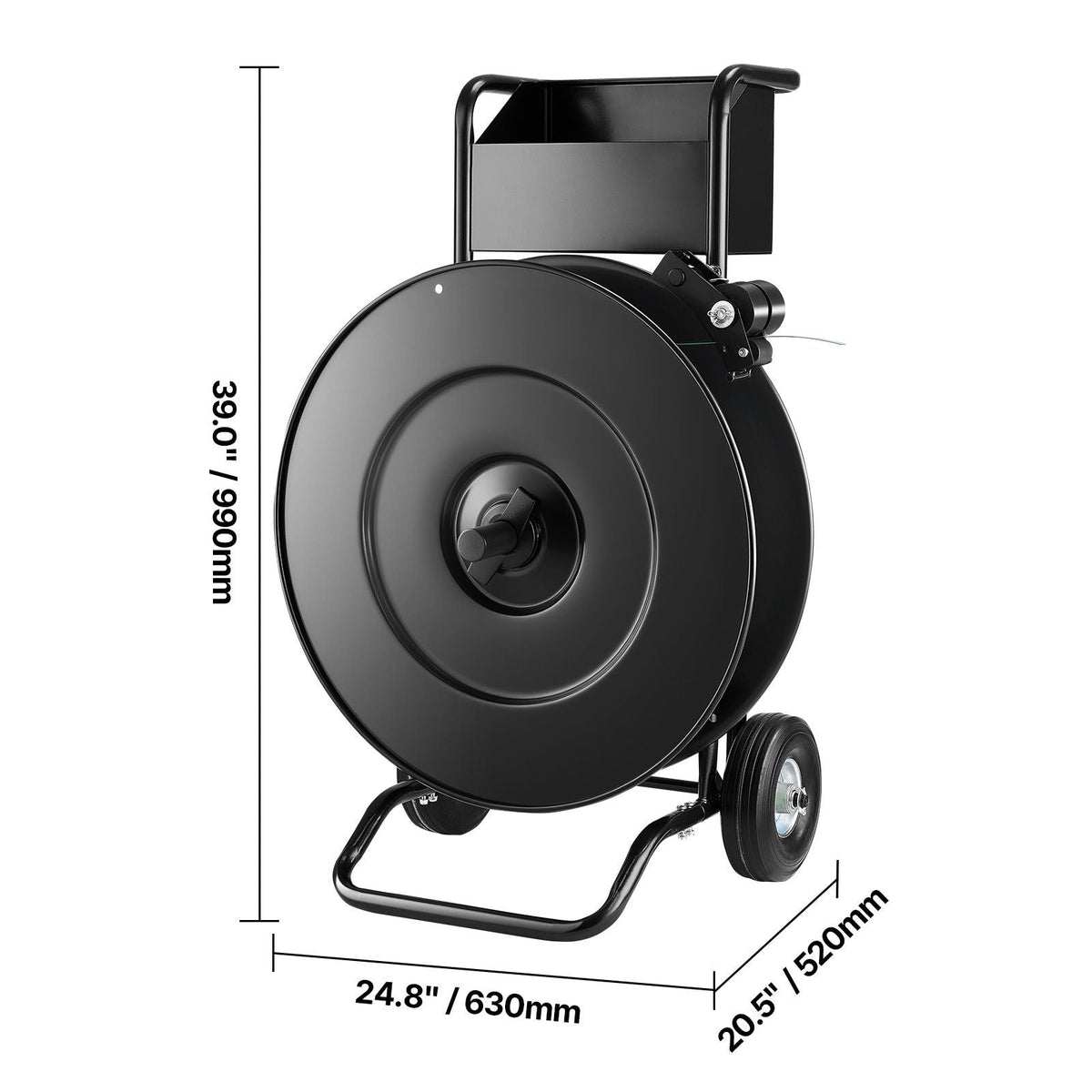 Banding Strapping Cart, Fit for PET / PP / Steel Strap Coils with 8 or 16 inches Core Size, Heavy Duty Strapping Dispenser Equipped with Upgrade Drum Brake, Built-in Spacious Tray for Tools