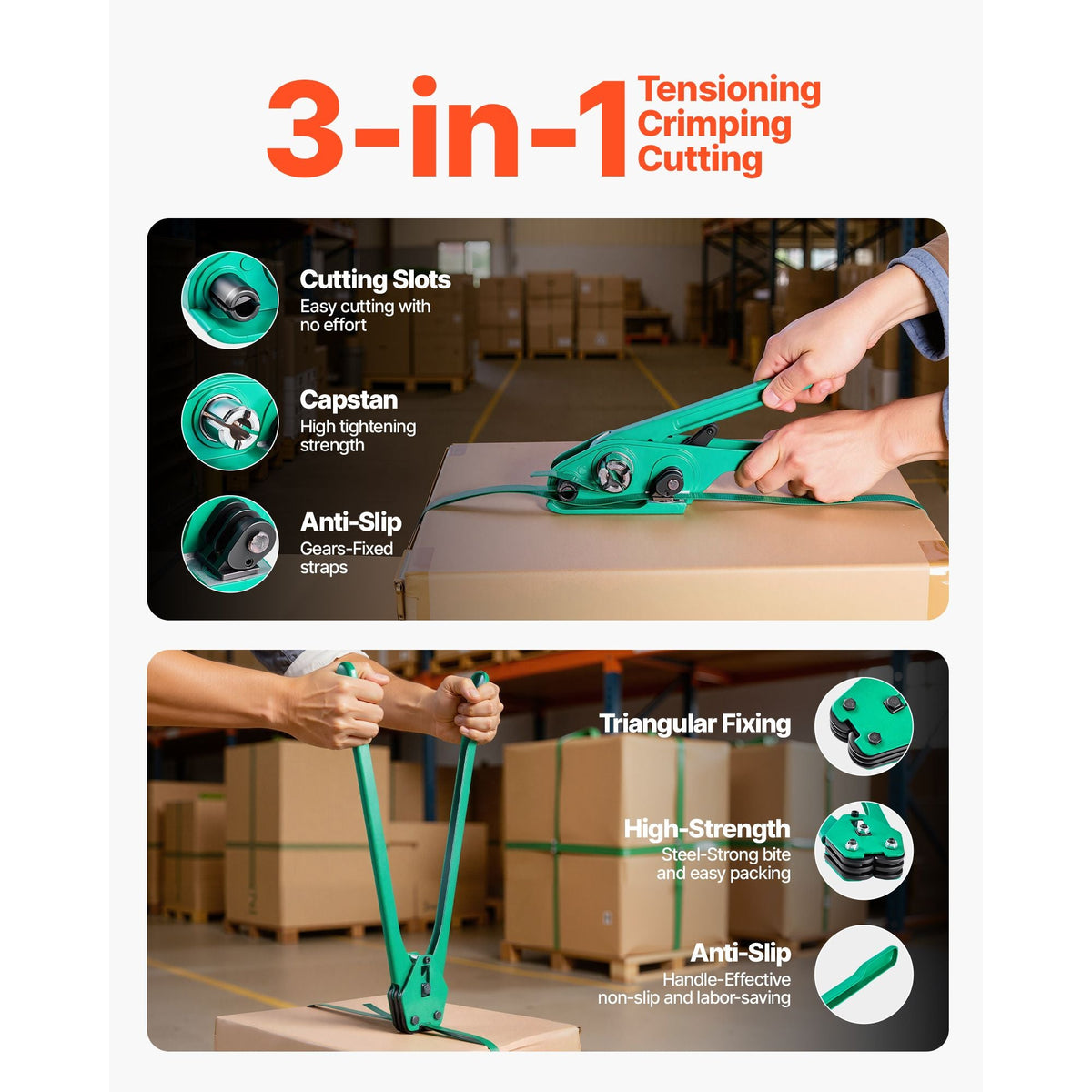 Banding Strapping Kit, Heavy Duty Banding Sealer Tool with 1500 ft PET Band, 450 Metal Seals, 150 Corner Protectors & Gloves, Plastic Pallet Packaging Strapping Kit for Warehouse/Shipping/Moving