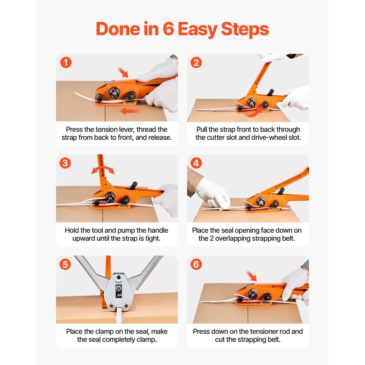 Banding Strapping Kit, Heavy Duty Banding Sealer Tool with 330 ft Length PP Band, 100 Metal Seals, Plastic Manual Pallet Packaging Strapping Kit for Warehouse/Shipping/Moving/Home, Orange