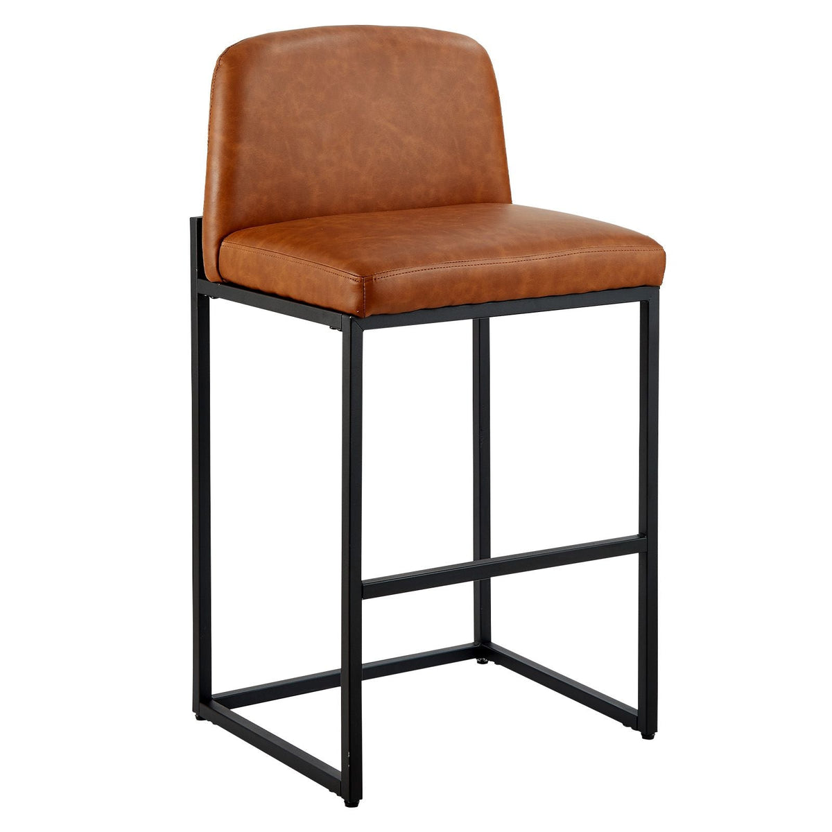 Bar Stool Set of 4, 27 inch Counter Height Stools, Modern PU Leather Counter Barstool with Backrest, Metal Legs, Easy Assembly Armless Bar Chair, Island Barstool for Kitchen, Dining Room, Brown