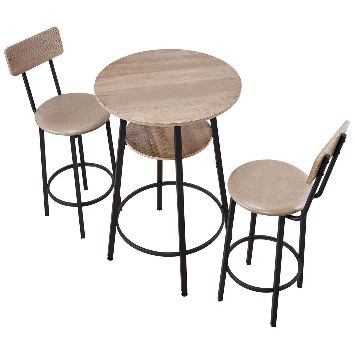 Bar Table, 3PCS 23.5″ Bars Tables Set, Bar Tables and Chair Set with Rounded Corner Design, Round Pub Table with Two Stools for Office Desk, Breakfast Corner, Mini Bars, Light Gray, Black