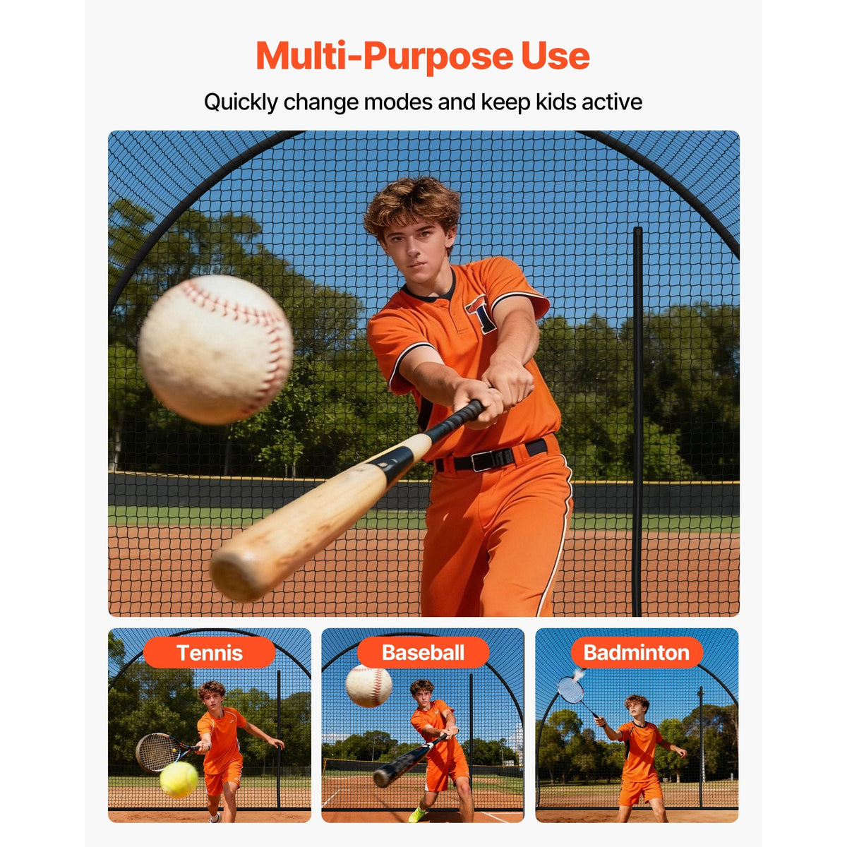 Baseball Batting Cage, 22.2 x 12.1 x 7.9 FT Freestanding Portable Batting Cage, Hitting Cages with 4-Ply Knotless Polyester & Pitching Machine Opening, Battings Cages Netting for Indoor Outdoor
