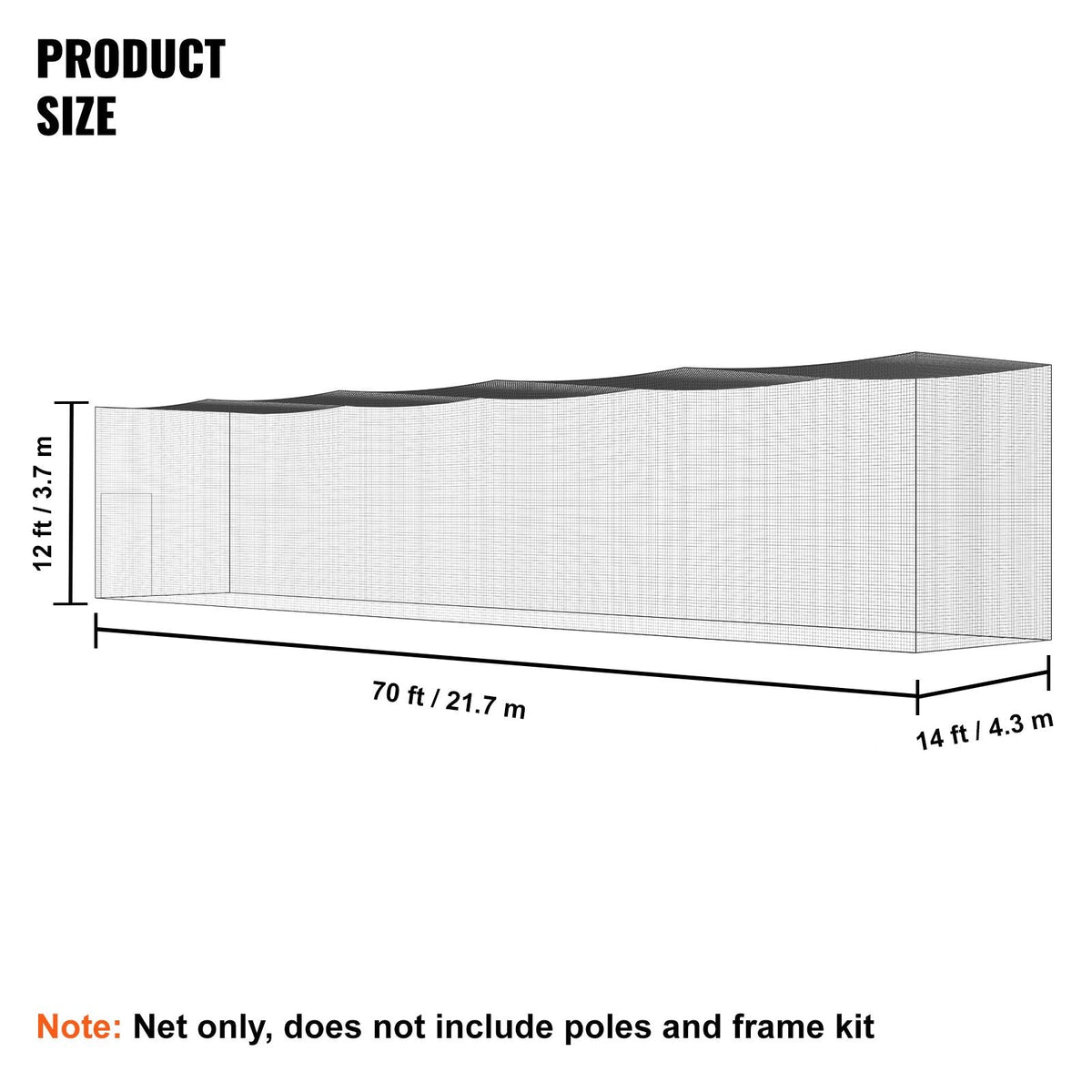 Baseball Batting Netting, Professional Softball Baseball Batting Hitting Training Net, Practice Portable Pitching Cage Net with Door & Carry Bag, Heavy Duty Enclosed PE Netting, 70FT (NET ONLY)