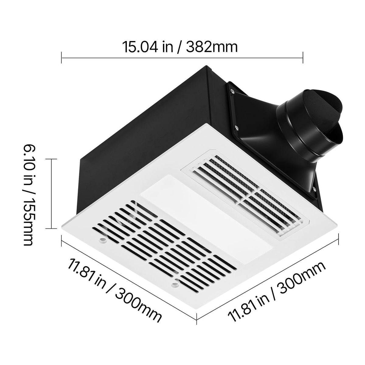 Bathroom Exhaust Fan with Light and Heater, 80-90-110 CFM 1500W Bathroom Vent, 1.5 Sones Low-Noise, Premium DC Motor Ceiling Fan for Laundry Room, Storage Room, Home Ventilation, White