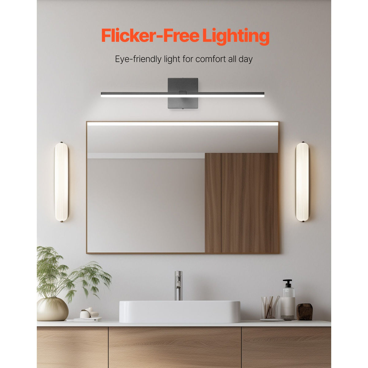 Bathroom Vanity Light Bar, 24.02-Inch, LED Modern Light Fixture Over Mirror, with 360° Rotatable, IP44 Waterproof, 18W, 6000K, Wall Lighting for Bathroom, Living Room, Bedroom, Hallway, Black