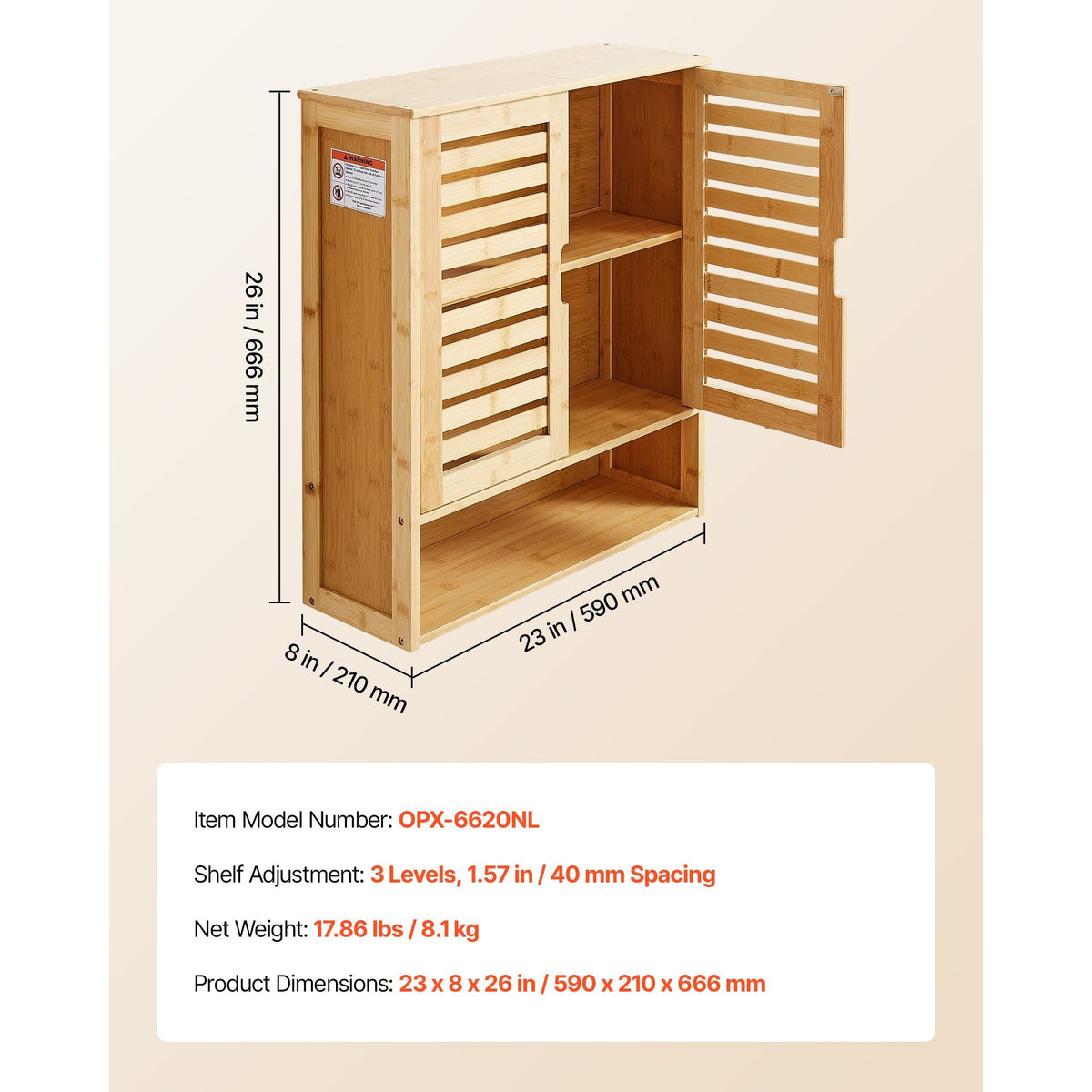 Bathroom Wall Cabinet, 2 Doors and Adjustable Shelf, Over the Toilet Storage Medicine Cabinet Wall Mounted, Hanging Organizer with Shelves and Open Partition for Laundry Room Kitchen Restroom