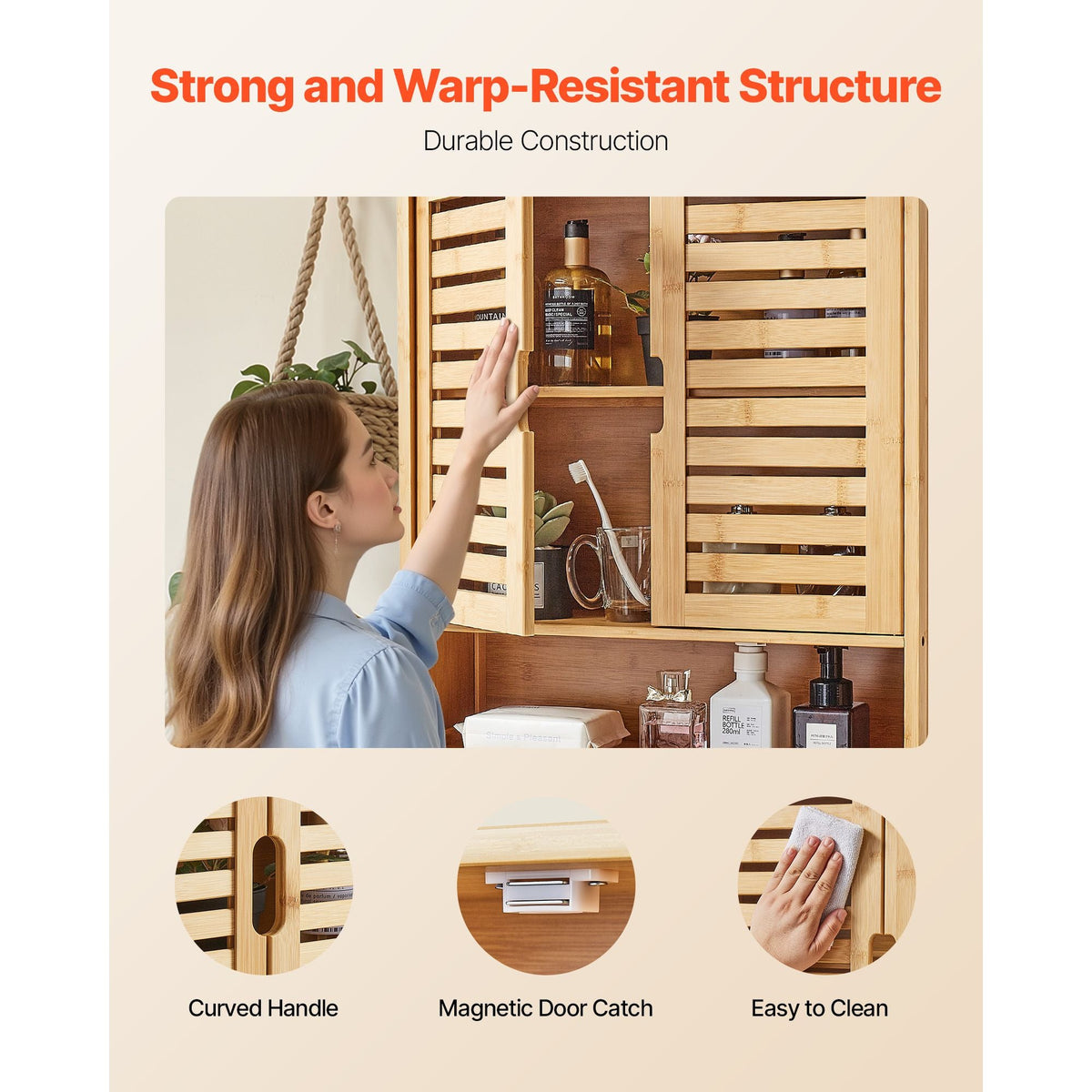 Bathroom Wall Cabinet, 2 Doors and Adjustable Shelf, Over the Toilet Storage Medicine Cabinet Wall Mounted, Hanging Organizer with Shelves and Open Partition for Laundry Room Kitchen Restroom