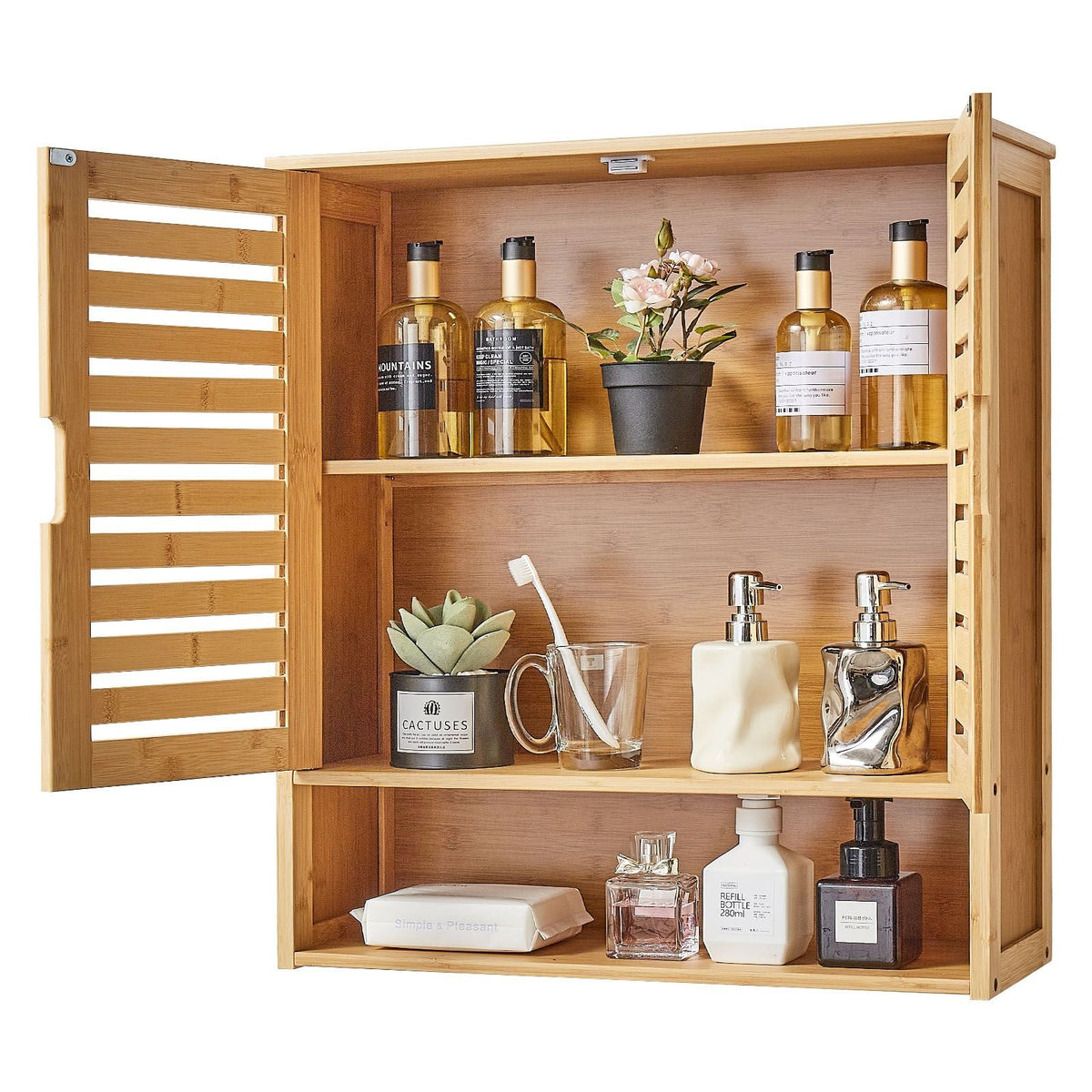 Bathroom Wall Cabinet, 2 Doors and Adjustable Shelf, Over the Toilet Storage Medicine Cabinet Wall Mounted, Hanging Organizer with Shelves and Open Partition for Laundry Room Kitchen Restroom