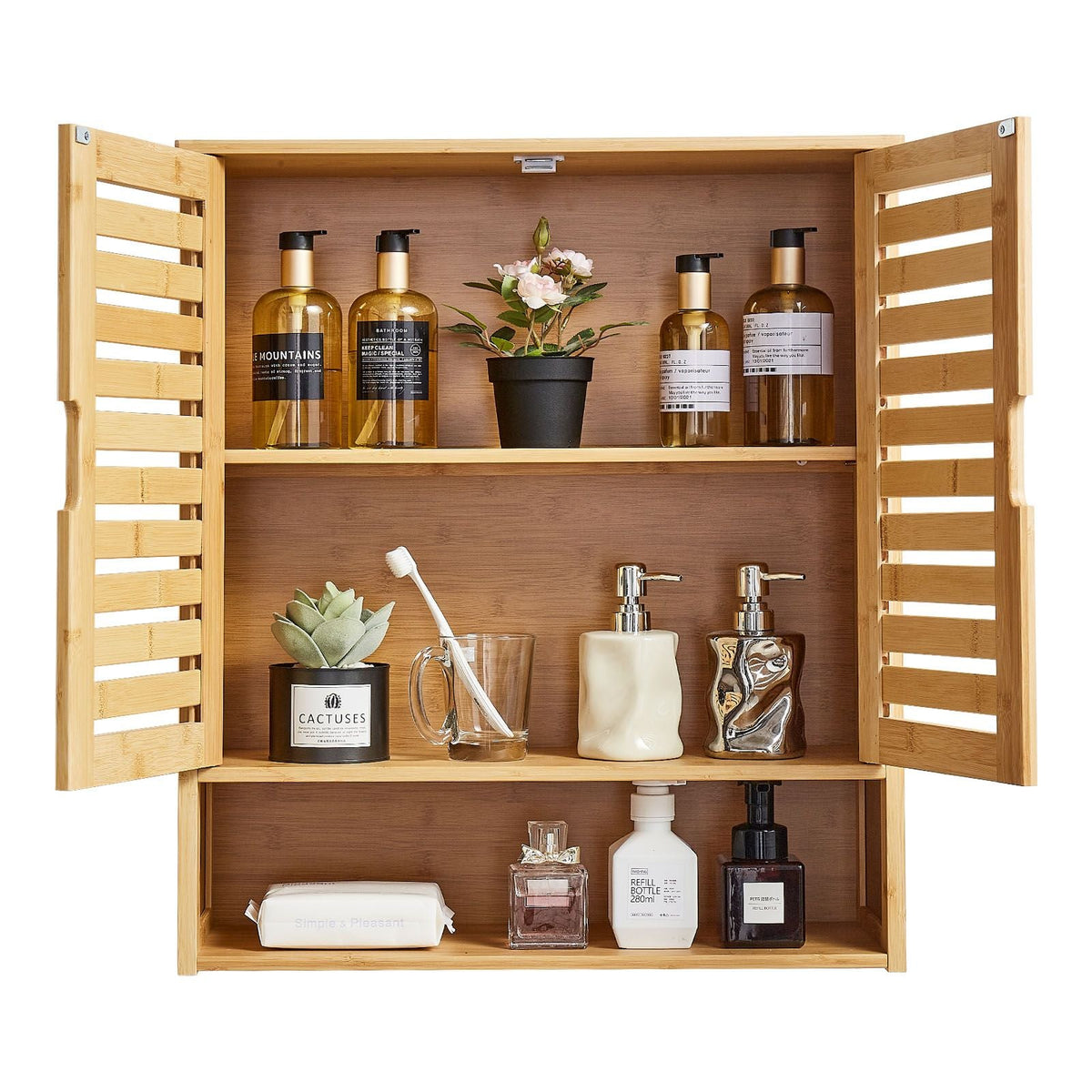 Bathroom Wall Cabinet, 2 Doors and Adjustable Shelf, Over the Toilet Storage Medicine Cabinet Wall Mounted, Hanging Organizer with Shelves and Open Partition for Laundry Room Kitchen Restroom