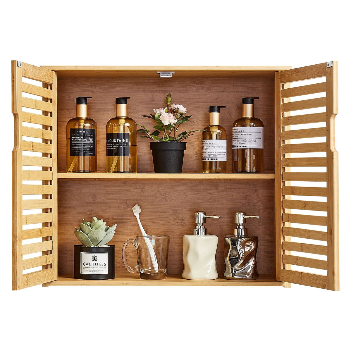 Bathroom Wall Cabinet, 2 Doors and Adjustable Shelf with 3 Height Levels, Over the Toilet Storage Medicine Cabinet Wall Mounted, Hanging Organizer with Shelves for Laundry Room Kitchen Restroom