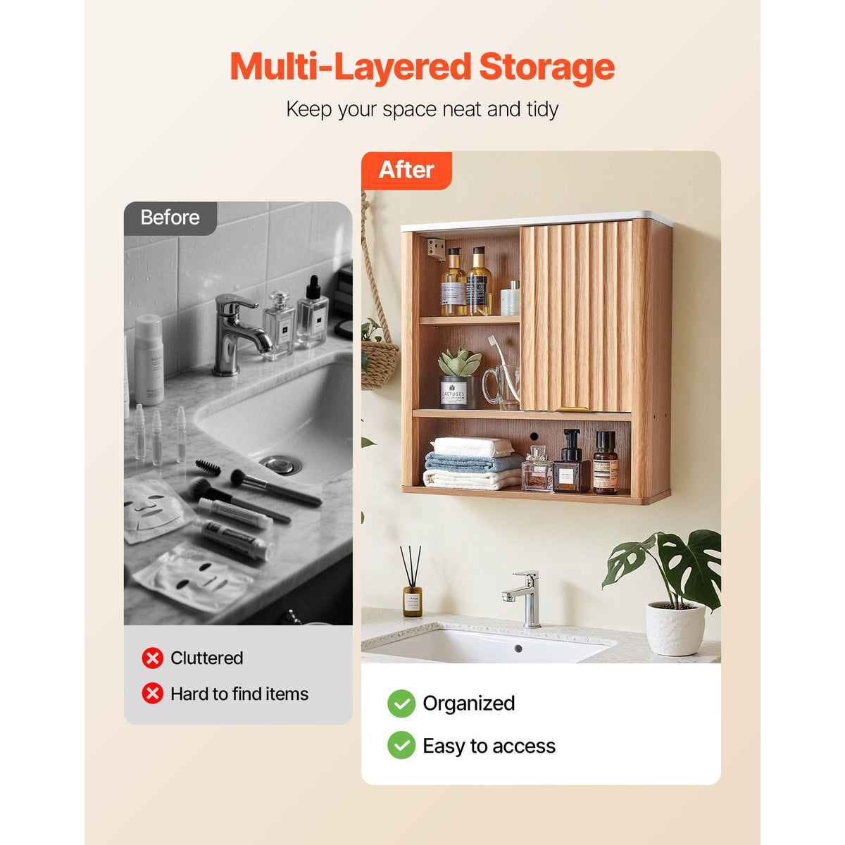 Bathroom Wall Cabinet, with Door and Adjustable Shelf, Over the Toilet Storage Medicine Cabinet Wall Mounted, Hanging Organizer with Shelves and Open Partition for Laundry Room Kitchen Restroom