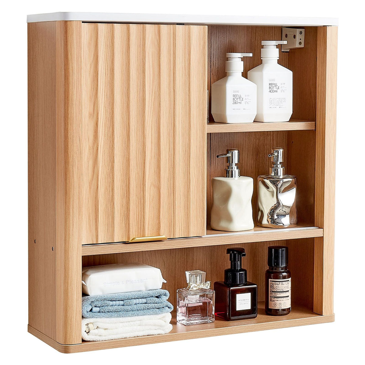 Bathroom Wall Cabinet, with Door and Adjustable Shelf, Over the Toilet Storage Medicine Cabinet Wall Mounted, Hanging Organizer with Shelves and Open Partition for Laundry Room Kitchen Restroom
