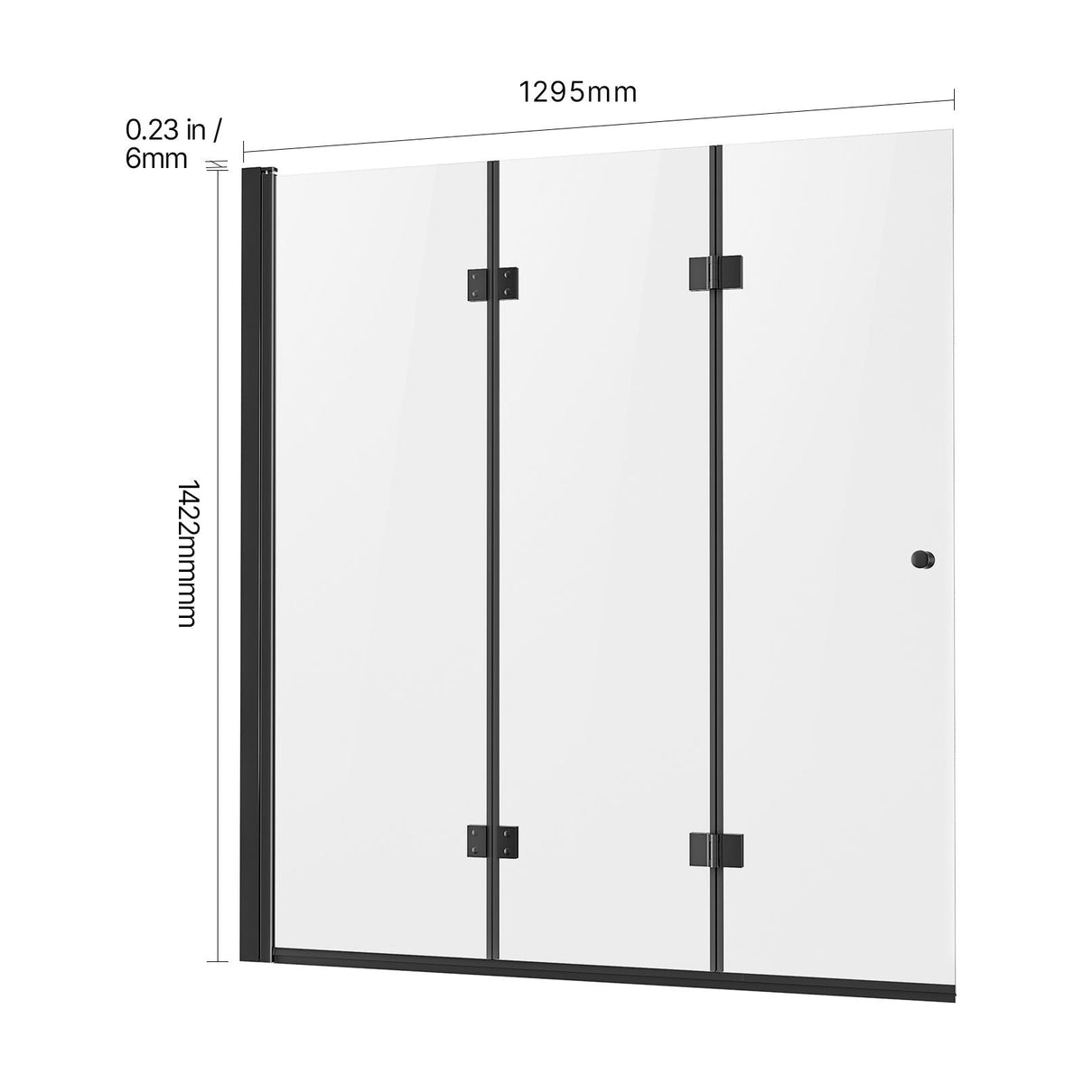 Bathtub Shower Door, 51 in. W x 56 in. H, Frameless Foldable Hinged Shower Door, Tri-Fold Shower Glass Door with 1/4 in Tempered Glass Door, 180°Rotating and Folding Design, for Bathtub, Black