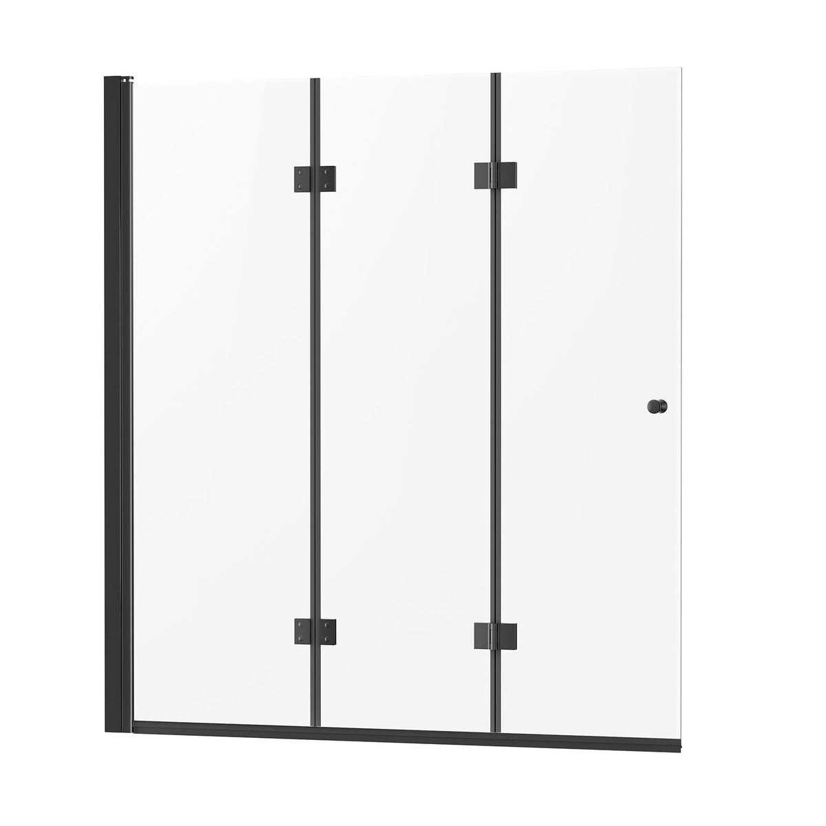 Bathtub Shower Door, 51 in. W x 56 in. H, Frameless Foldable Hinged Shower Door, Tri-Fold Shower Glass Door with 1/4 in Tempered Glass Door, 180°Rotating and Folding Design, for Bathtub, Black