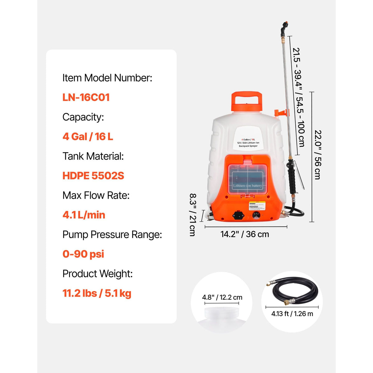 Battery Powered Backpack Sprayer, 4 Gallons Electric Lawn Sprayer with 8 Nozzles & 2 Telescopic Wands, 90PSI Adjustable Pressure, 4-6 Hour Runtime, Yard Sprayers for Lawn and Garden