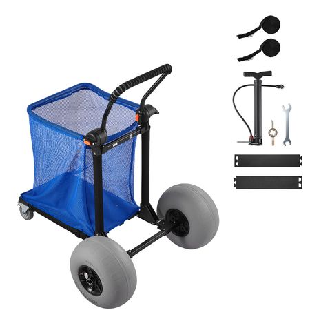 Beach Cart with Large Wheels for Sand, 165 lbs Load Capacity, Heavy Duty Folding Beach Wagon with 12" Balloon Wheels, Storage Bag, 180° Adjustable Handlebar, Dolly for Camping Fishing Garden