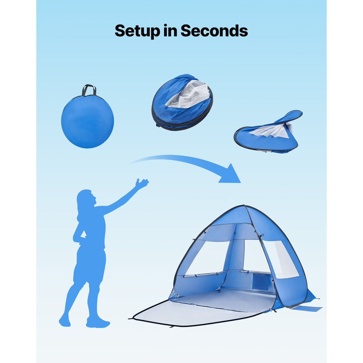Beach Tent Sun Shelter for 2 Person, UPF 50+ Protection, Portable Sun Shade Canopy with Carrying Bag & Sand Pockets, Lightweight and Easy Setup Beach Umbrella for Camping Fishing Outdoor Picnic
