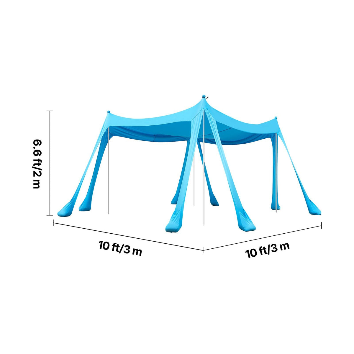 Beach Tent Sun Shelter, UPF50+ Sun Protection, 6.6 ft Tall, 10 x 10 ft, Easy Pop Up Beach Canopy with Sandbags, Stability Poles, Sand Shovels, Portable Shade for Family, Camping, Fishing, Blue