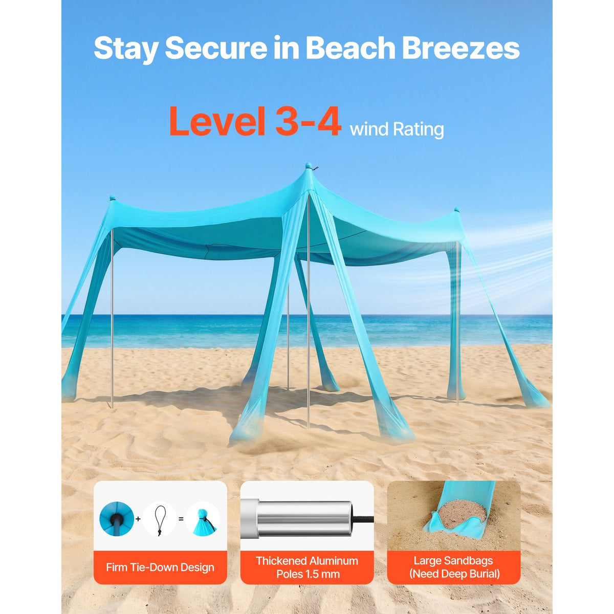 Beach Tent Sun Shelter, UPF50+ Sun Protection, 6.6 ft Tall, 10 x 10 ft, Easy Pop Up Beach Canopy with Sandbags, Stability Poles, Sand Shovels, Portable Shade for Family, Camping, Fishing, Green