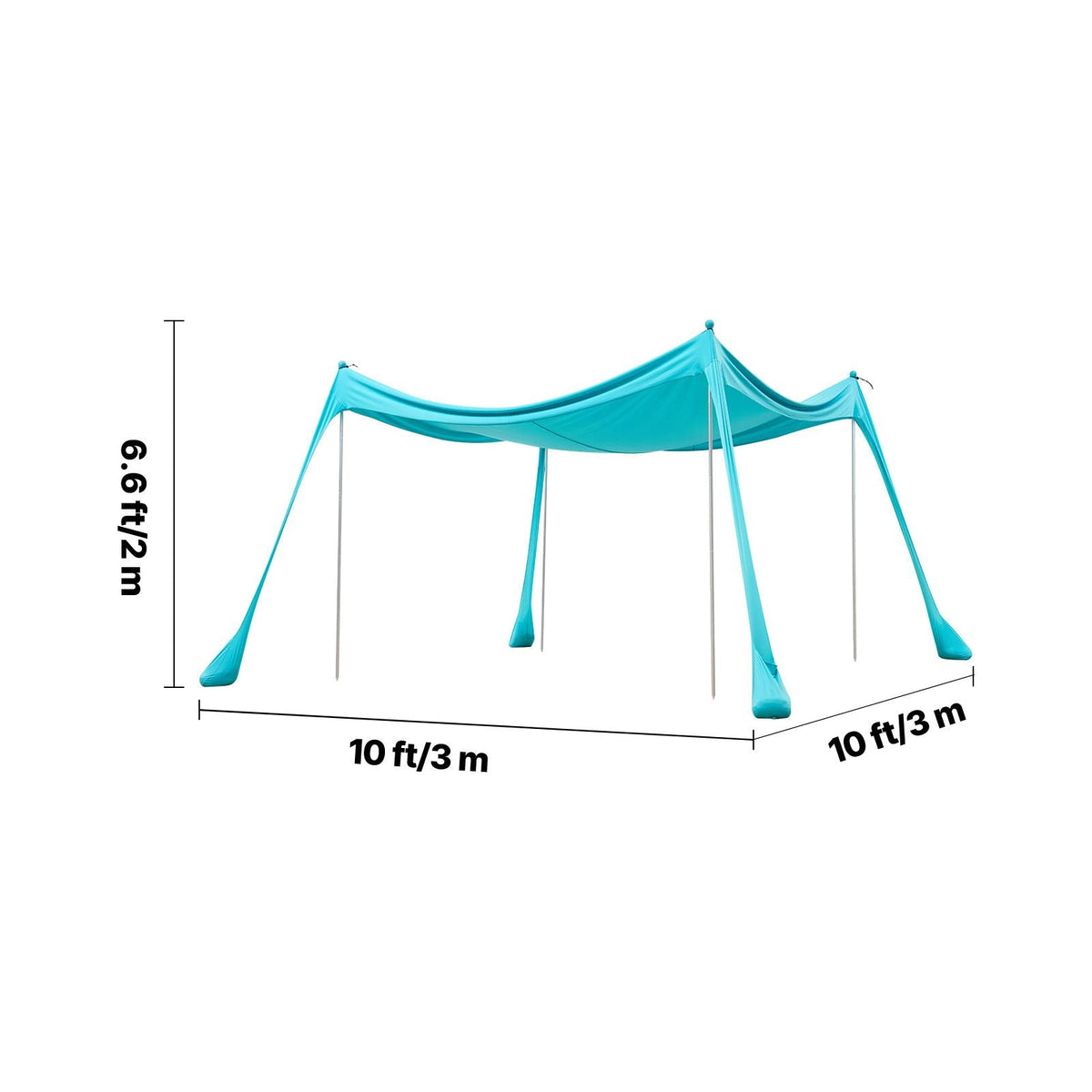 Beach Tent Sun Shelter, UPF50+ Sun Protection, 6.6 ft Tall, 10 x 10 ft, Easy Pop Up Beach Canopy with Sandbags, Stability Poles, Sand Shovels, Portable Shade for Family Outings, Camping, Fishing