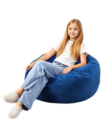 Bean Bag Chair, 3 feet Round Bean Bag Chair with Removable and Washable Cover, 25D Memory Foam Filled with Soft and Smooth Dutch Velvet, Bean Bag for Bedroom or Playroom, Blue