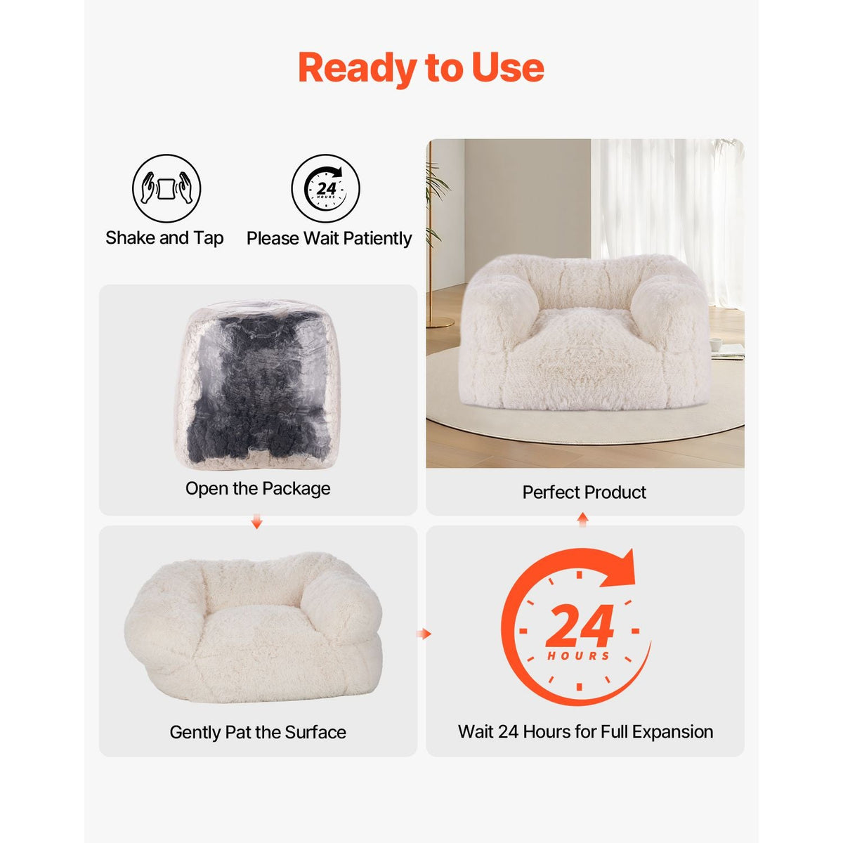 Bean Bag Chair, BeanBag Sofa Chair with Armrests for Adults, Fluffy Plush & High-Density Foam Filling Adult Bean Bag with Zapper, Comfy Lazy Sofa Chair Ideal for Living Room, Bedroom, Beige