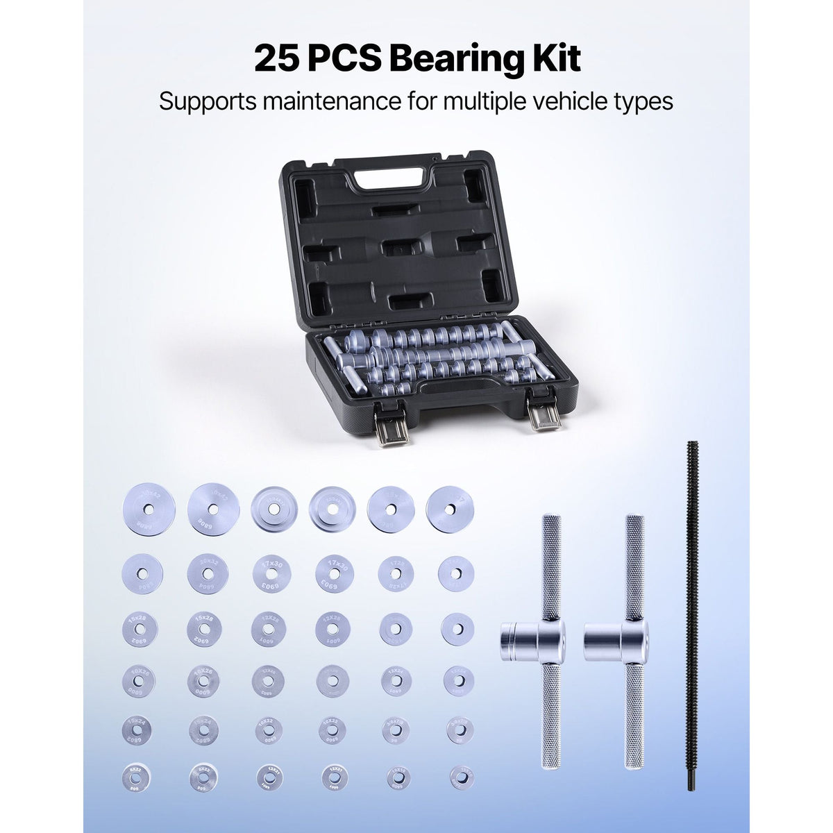 Bearing Press Kit, 25 Pcs, Bearing Race and Seal Driver Set with Bushings & Wrenches, Bushing Driver Tool Set, Heavy Duty Aluminum Alloy Seal Removal Installation Tool Kit with Storage Case