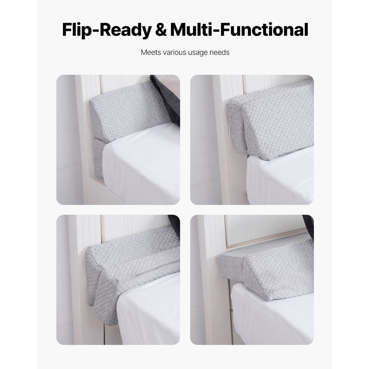 Bed Wedge Pillow for Headboard, Queen Size, 60"x6"x6" Foam Bed Gap Filler - Fill 0-7" Gap, Versatile Flip-Over Mattress Wedge Headboard Pillow with Anti-Slip Bottom, for Sleeping Backrest, Gray