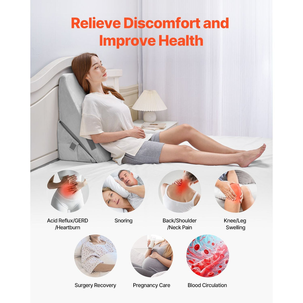 Bed Wedge Pillow for Sleeping, Adjustable Orthopedic Bed Wedge, 25D High-Density Foam Filling & Soft Washable Cover, Post Surgery Pillow for Acid Reflux, Back Pain, Snoring Relief, Light Grey