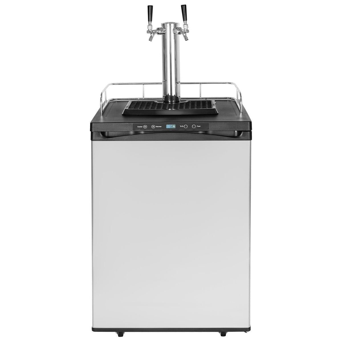 Beer Kegerator, Dual Tap Draft Beer Dispenser, Full Size Keg Refrigerator With Shelf, CO2 Tank(No Gas), Drip Tray & Rail, 23 Fahrenheit - 82.4 Fahrenheit Temperature Control, 162L, Silver